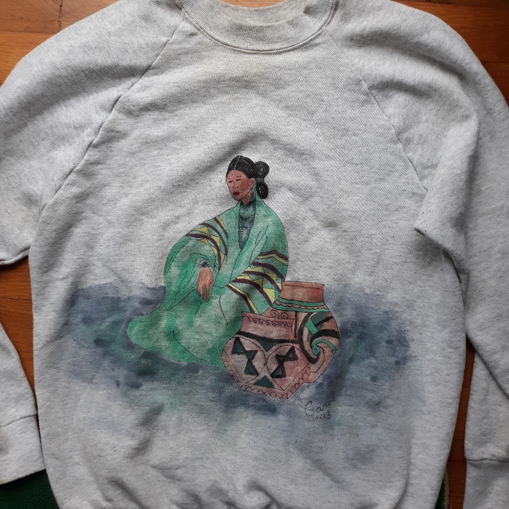 Vintage Hand Painted Gray Sweatshirt size Medium